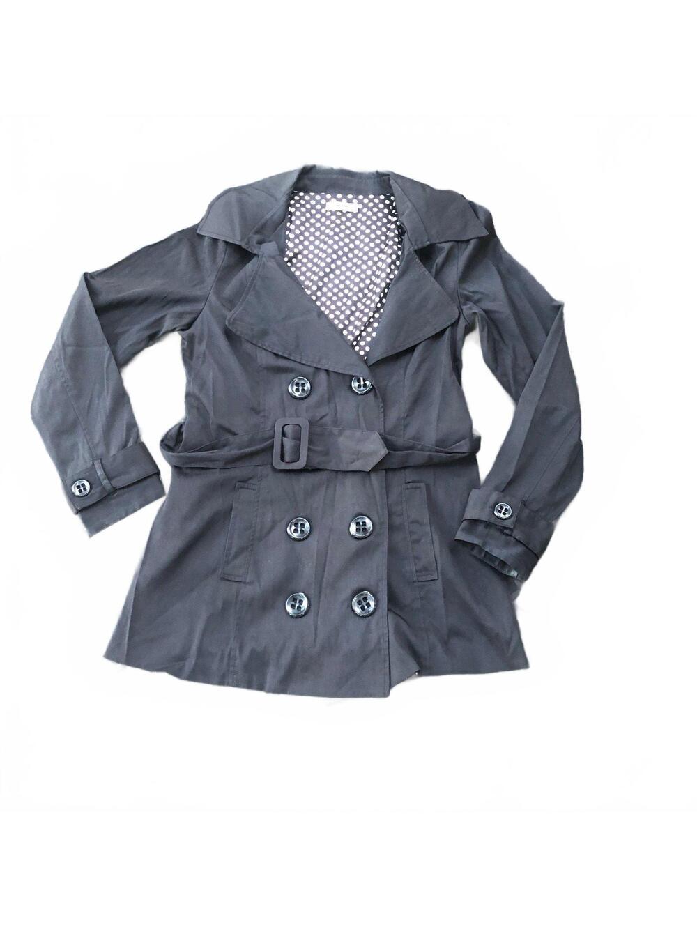 Vertigo Paris Black Double-Breasted Trench Coat with Polka Dot Lining